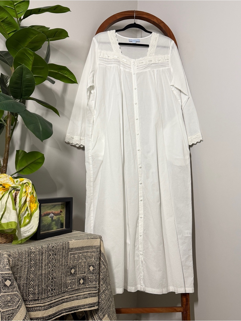 Only Necessities 14/16 White 100% Cotton Button Front Nightgown Robe